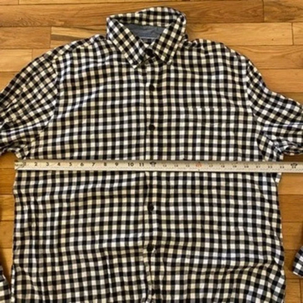 Lands End Mens Plaid Long Sleeve Button Down Shirt Black White‎ XL